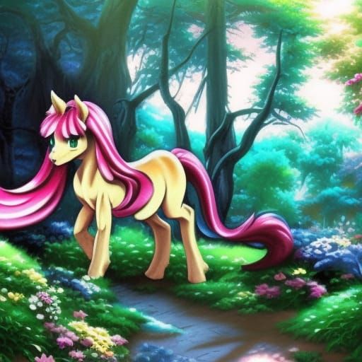 Anime Pony in Colorful Forest, Ghibli Style