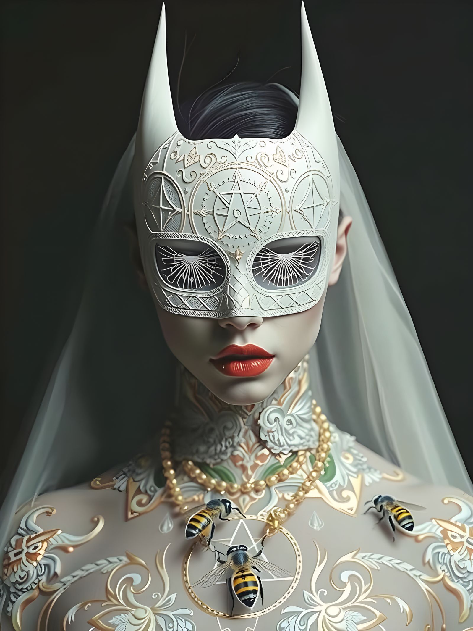 Pastel Satanic Symbols with Bees in Pop Surrealism Style