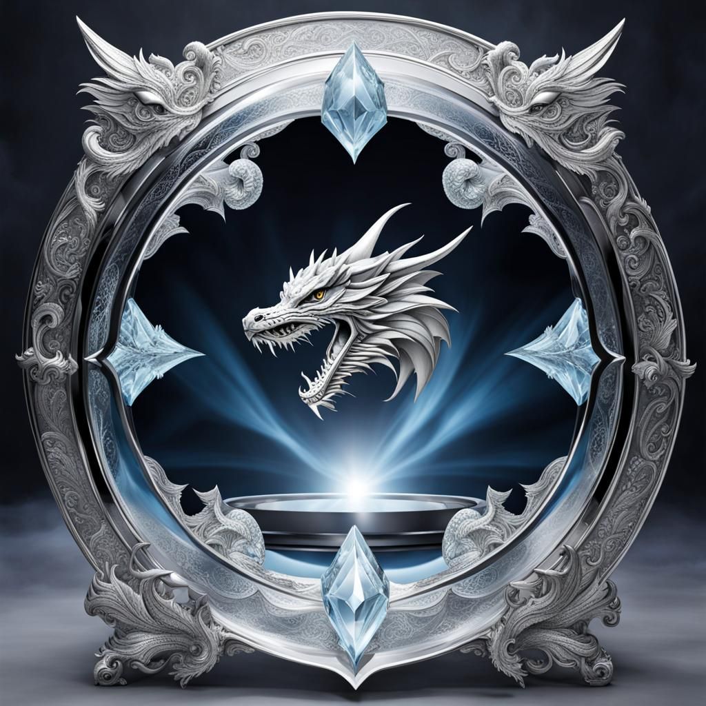 Silver Dragon Gazing Through Ice Mirror