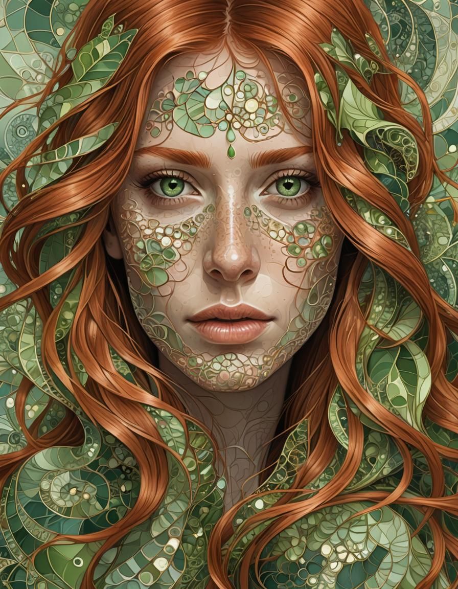 Delicate Redhead Portrait with Abstract Fractal Details
