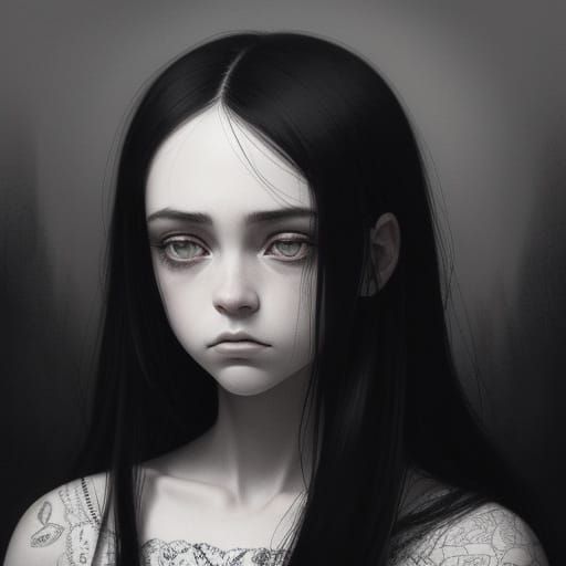 Somber Monochromatic Portrait in Pen Art