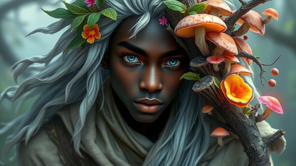 Young Dark Elf Druid in Vibrant, Hyper-Realistic 4K
