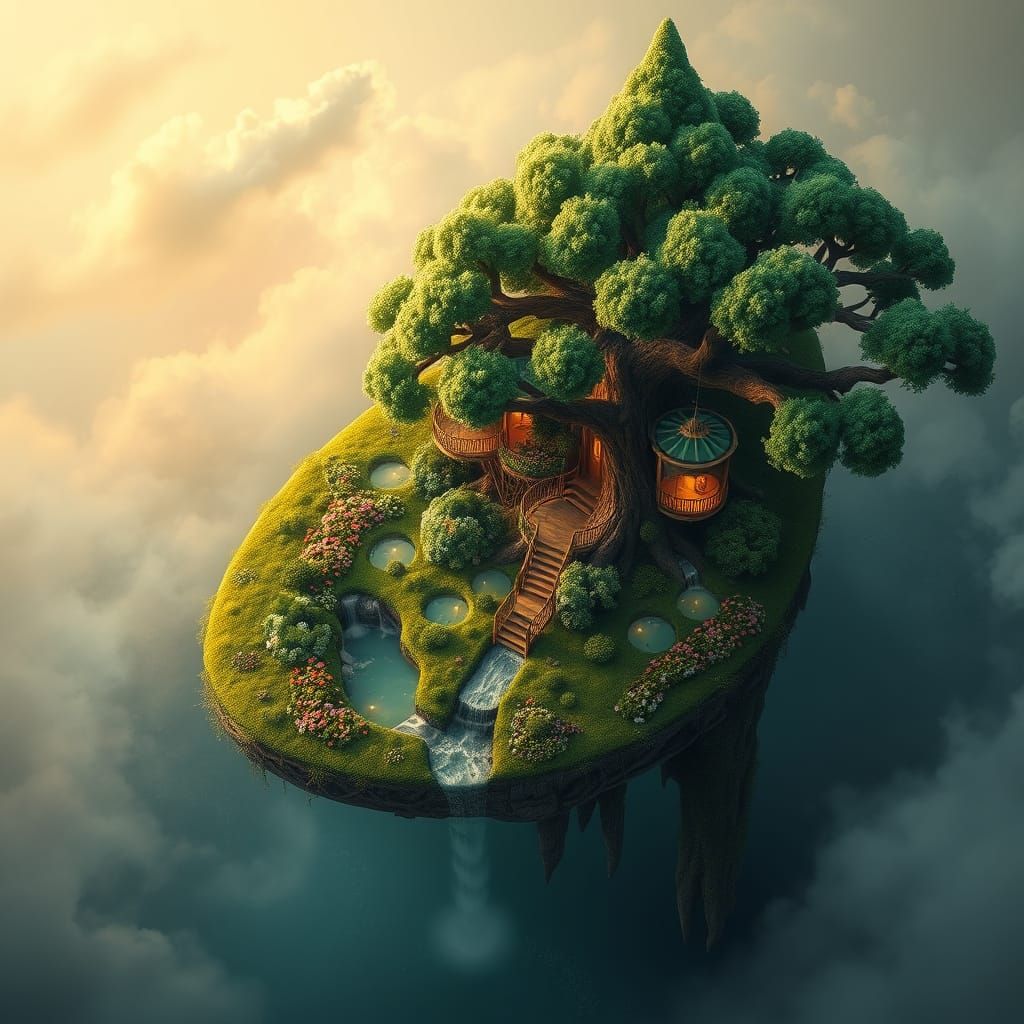 Emerald Isle of Dreams in a Pastel Sky