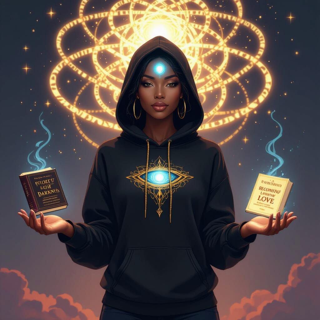 Radiant Black Woman with Tesla Codes, Digital Art