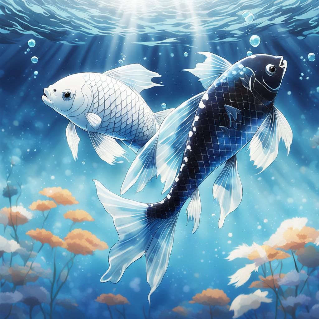 Harmonious Glass Koi in Anime Style