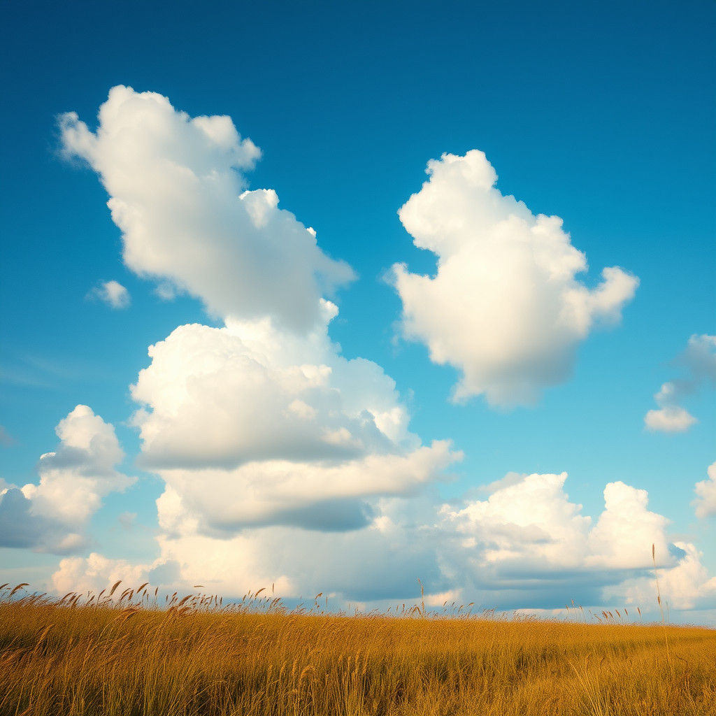 Ethereal Clouds over Meadow in Blue Sky