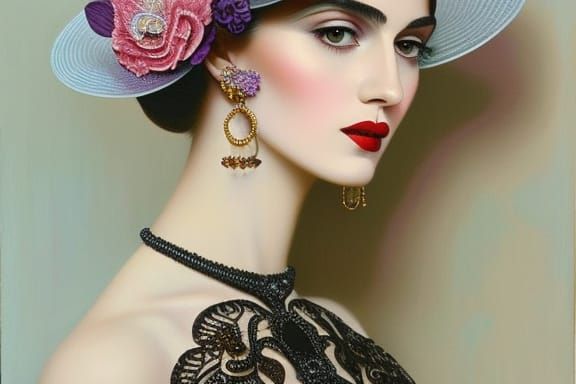 Retro Girl in Lace and Gold Jewelry