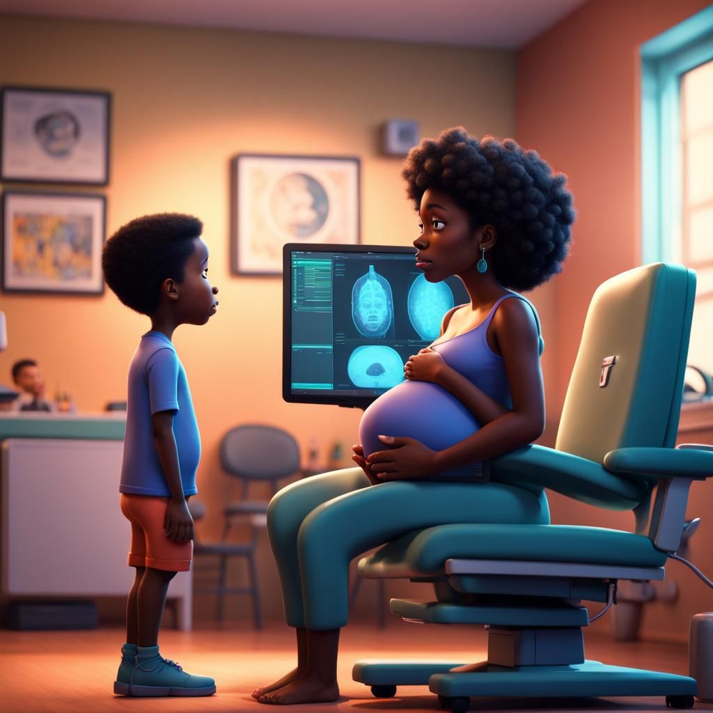 Boy Watches Mother's Ultrasound: Pixar-Style 3D Art