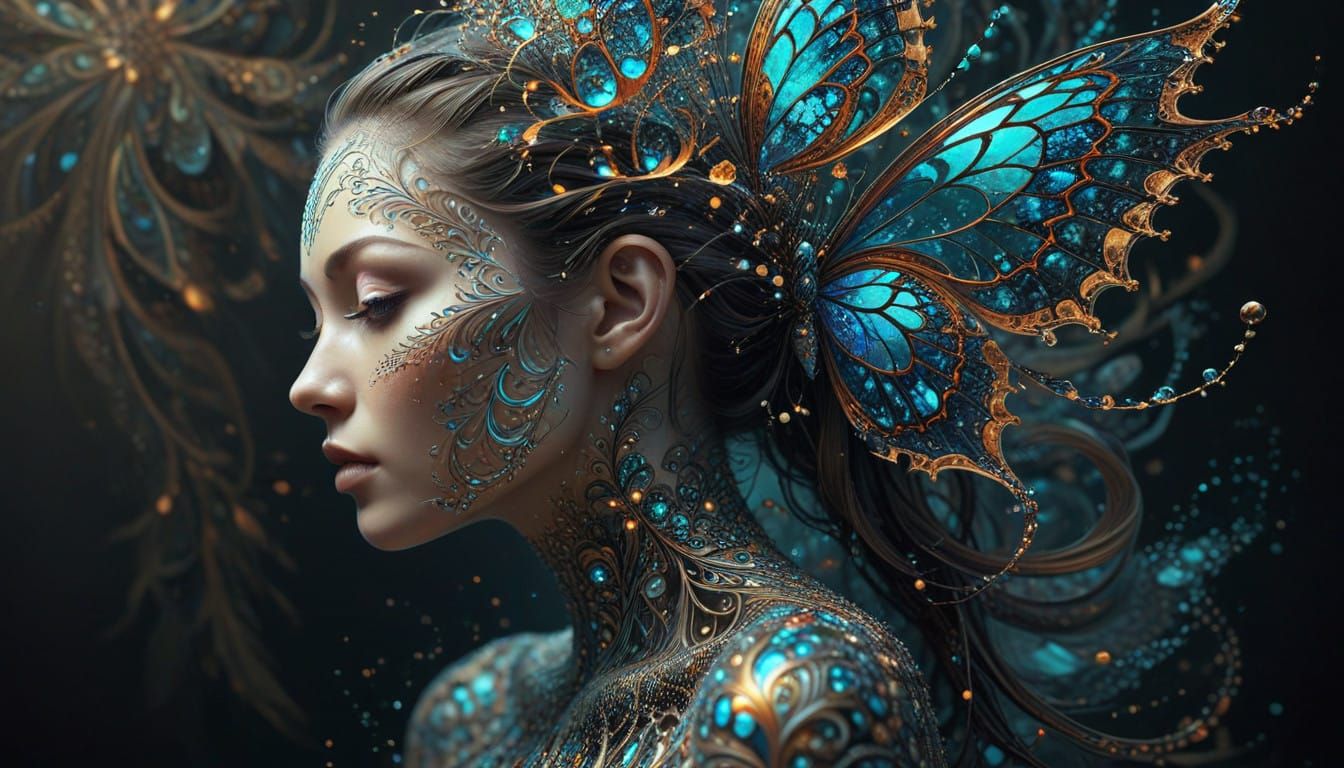 Ethereal Fractal Goddess in Iridescent Hues