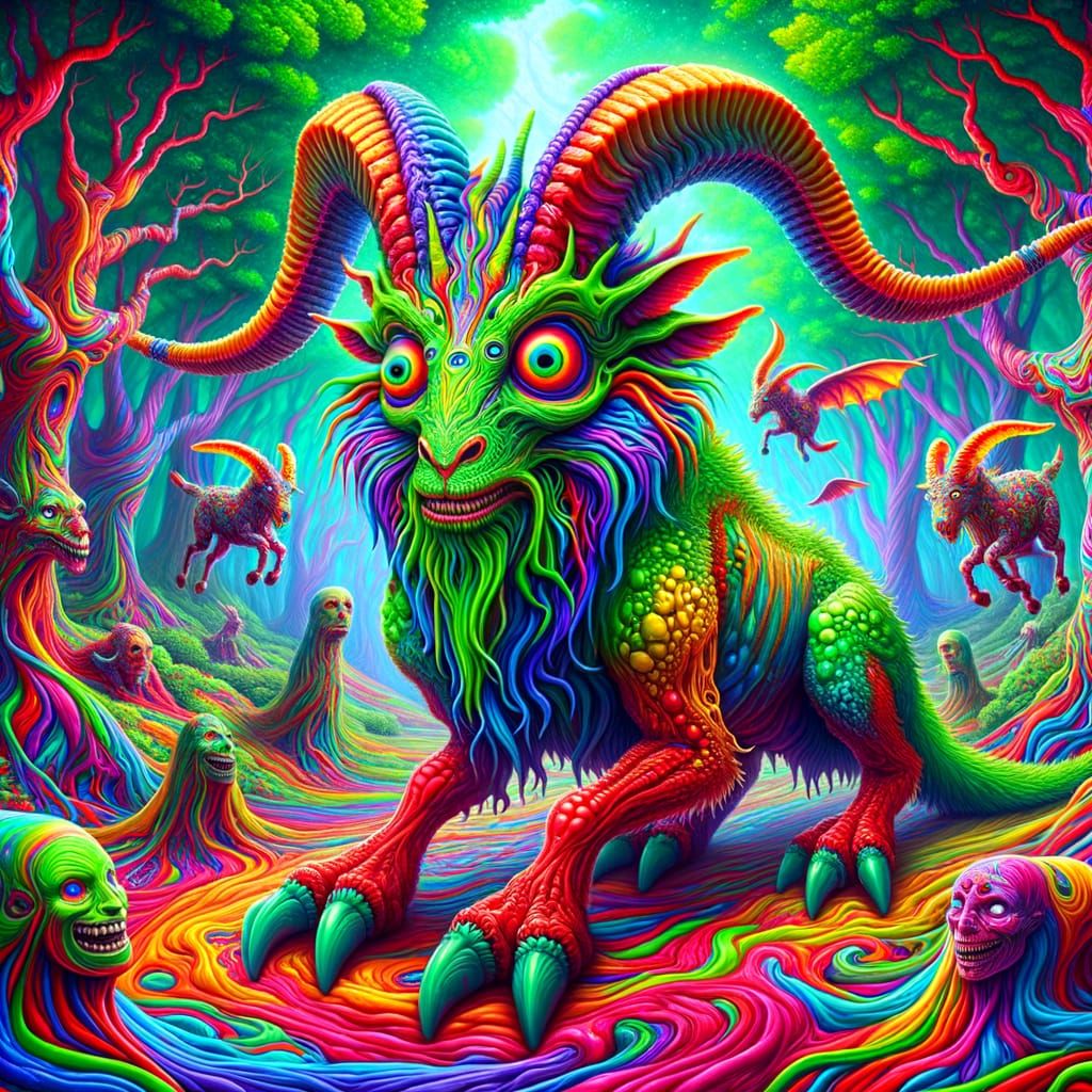 Psychedelic Warlock in a Vibrant Forest