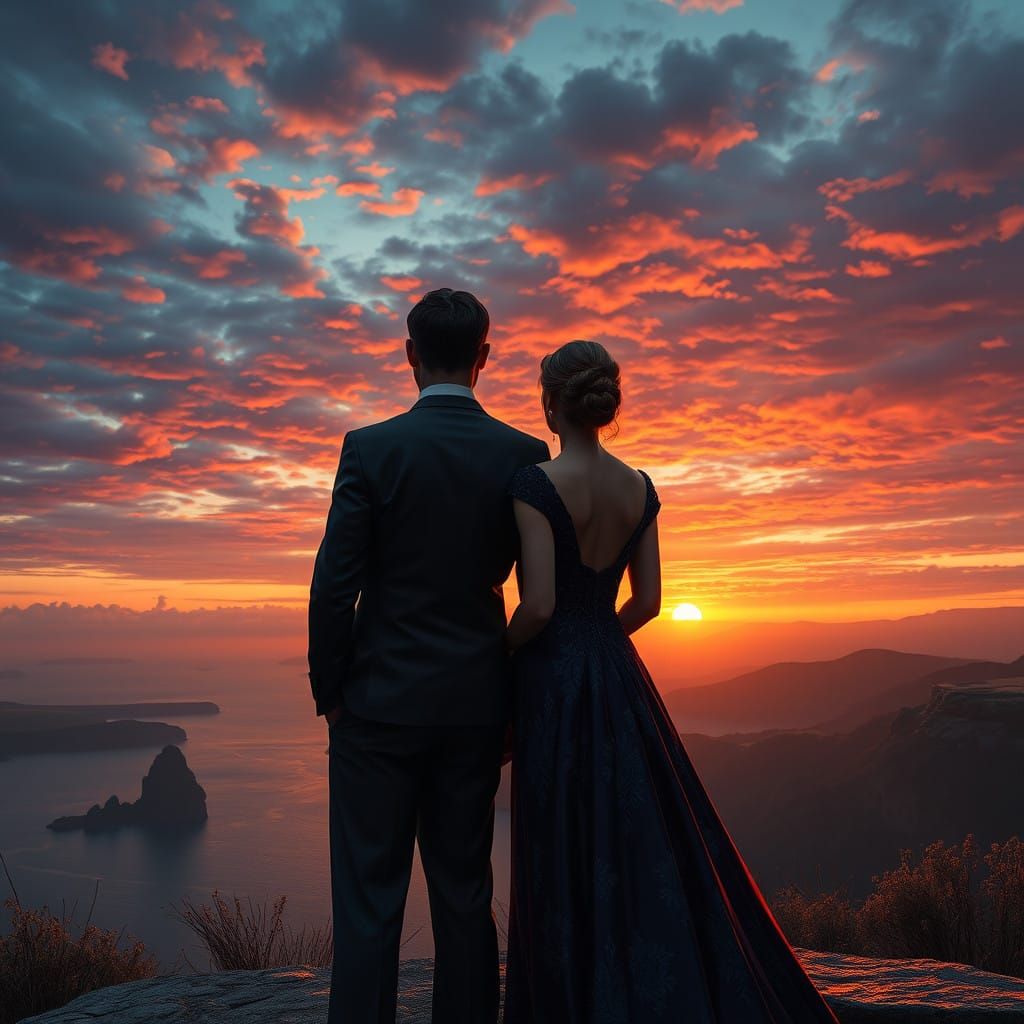 Regal Couple Admires Majestic Sunset
