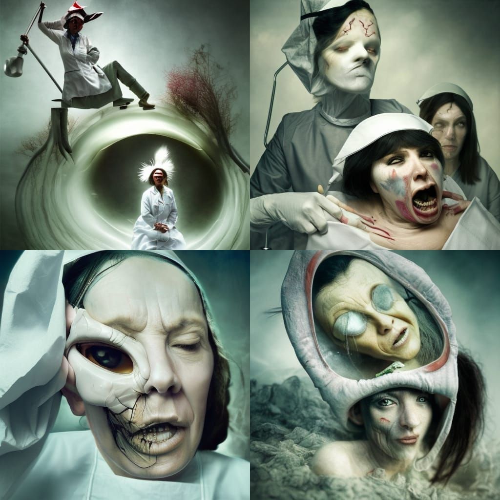 Strange Nurse Akali in Surreal Hyperdetailed Landscape