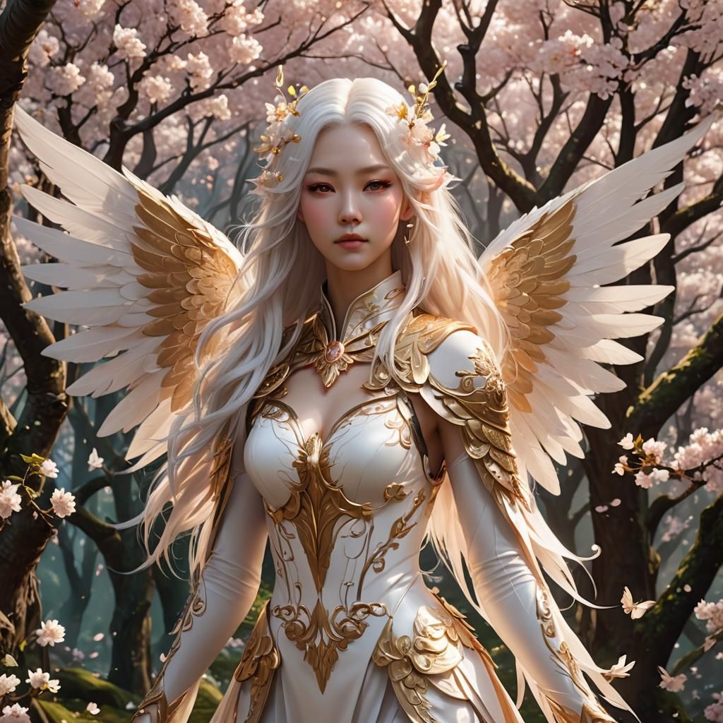 Ethereal Peryton Goddess Basks in Cherry Blossom Glow