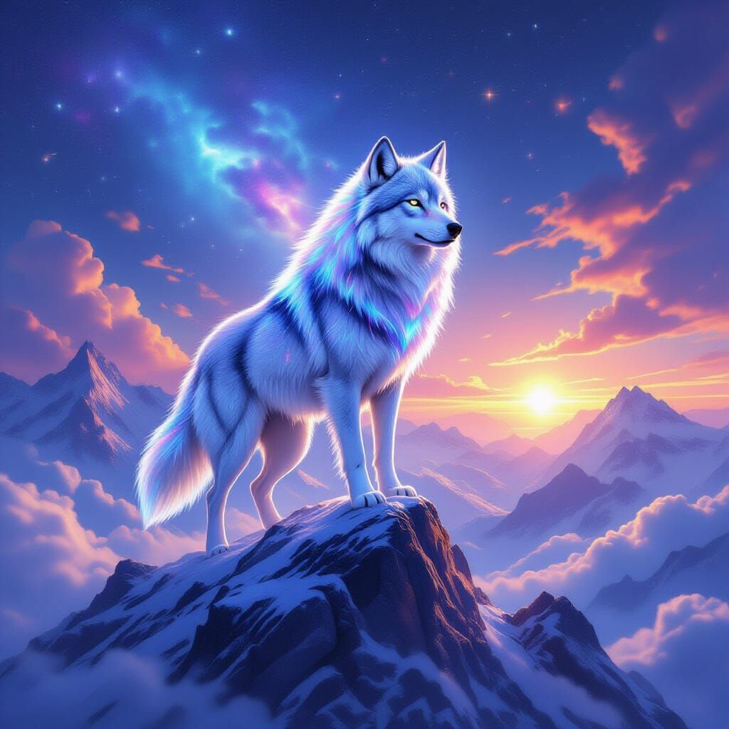 Astral Wolf on Crystalline Peak in Ethereal Fantasy Style