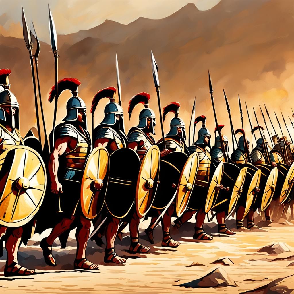 Ancient Greek Hoplite Phalanx Preparing for War