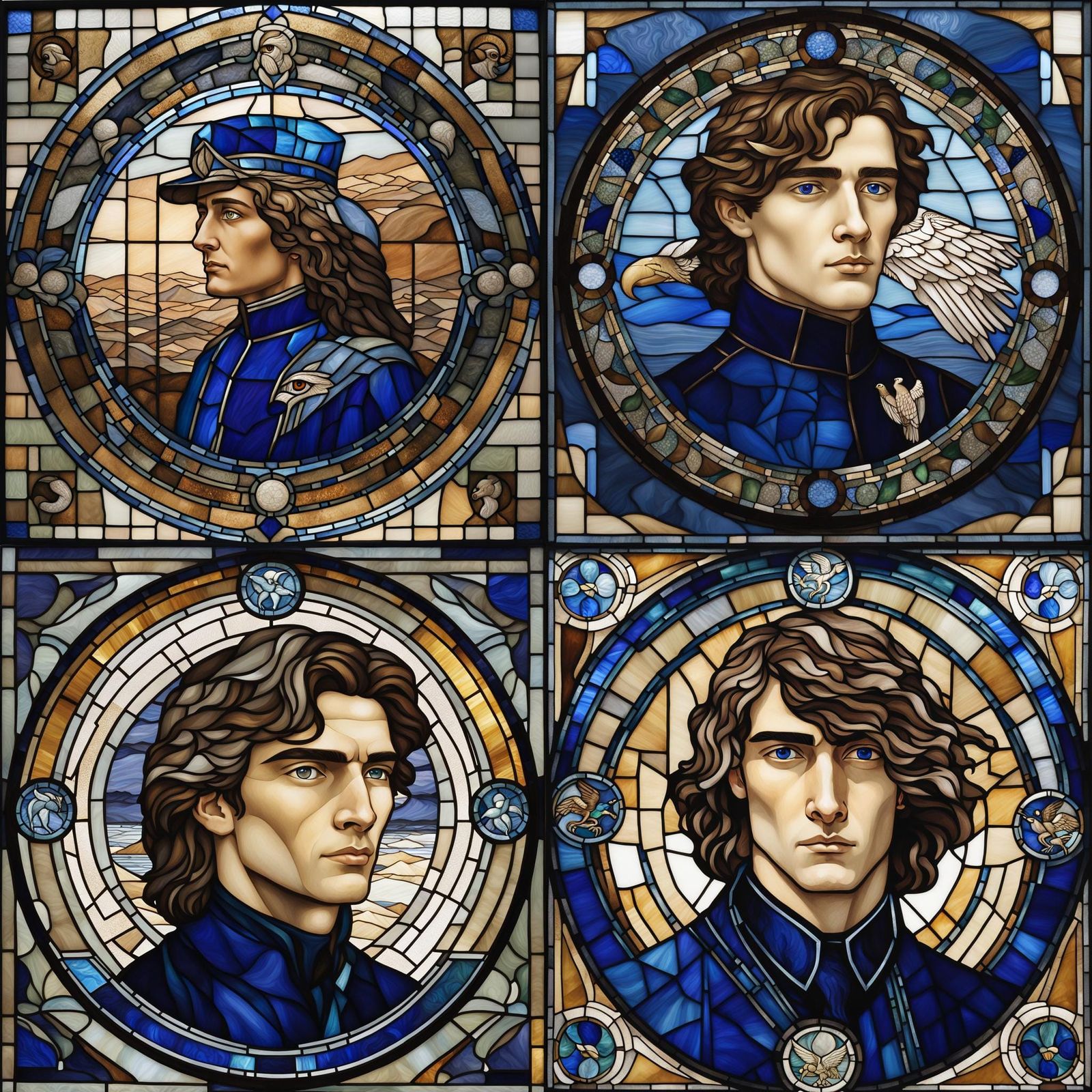 Stained Glass Portrait of a Young Man in Art Deco Style