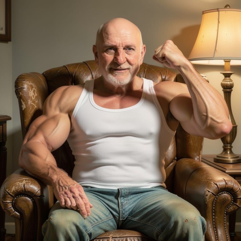 Muscular Bald Grandpa Shows Off Biceps