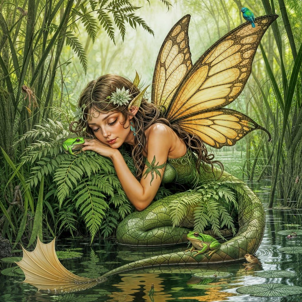 Brown and Green Fairy with Snake Body and Fin