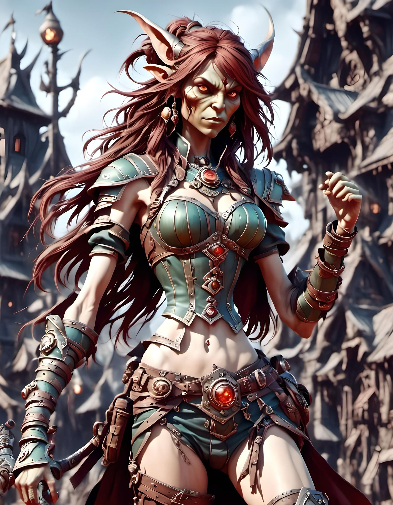 Female Pale Skinned Goblin with Long Wavy Hair