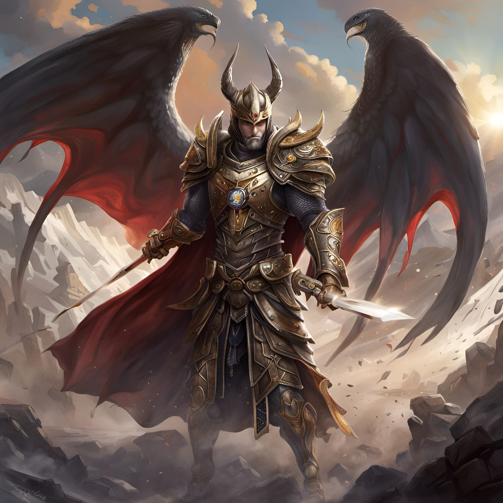 Rabbit Knight with Red Broadsword in Dark Fantasy Style