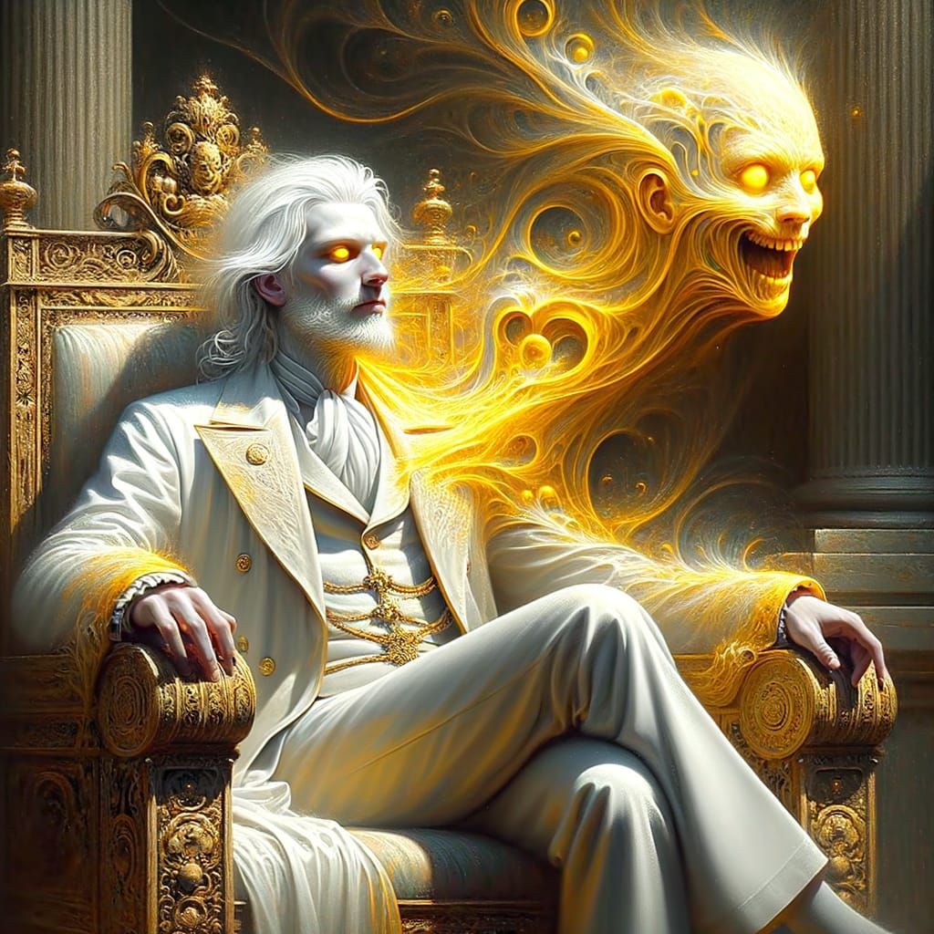 Renaissance Painting of Man with Eerie Yellow Shadow on Thro...