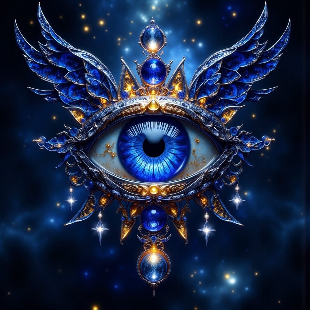 Mystical Evil Eye Symbol in Sapphire and Silver