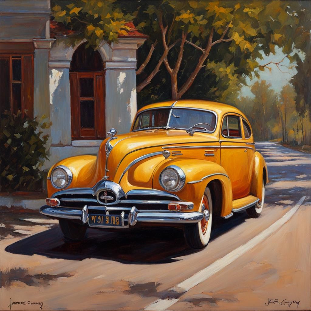 Classic Car Oil Painting in Gurney Style