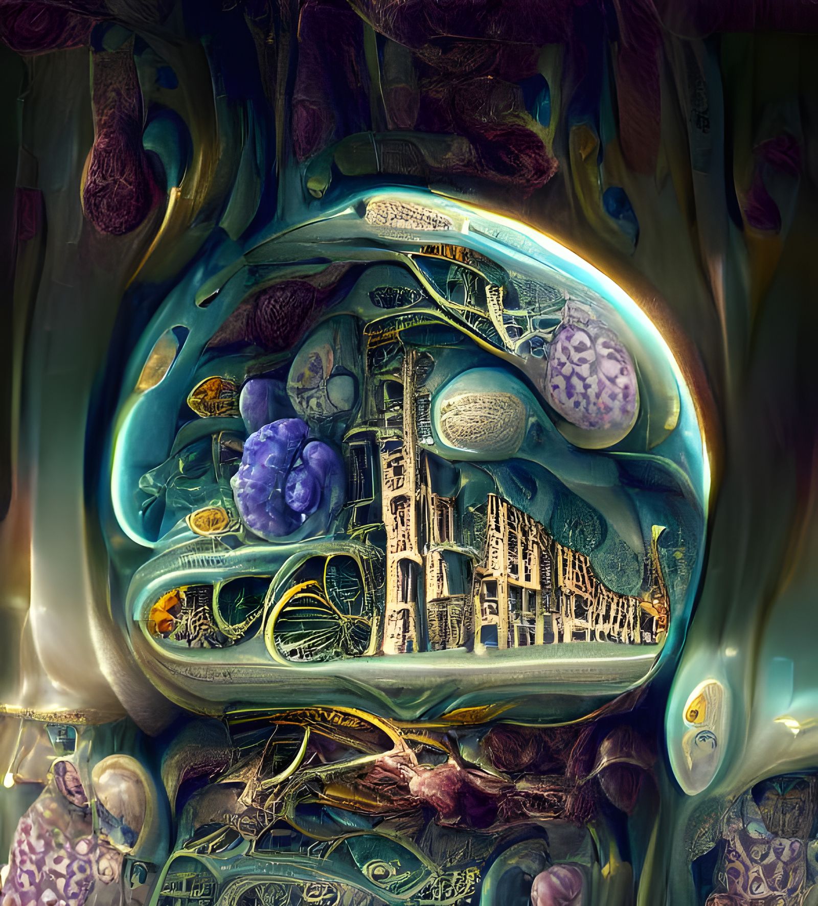 Prokaryotic Cell Cityscape in Art Nouveau Style