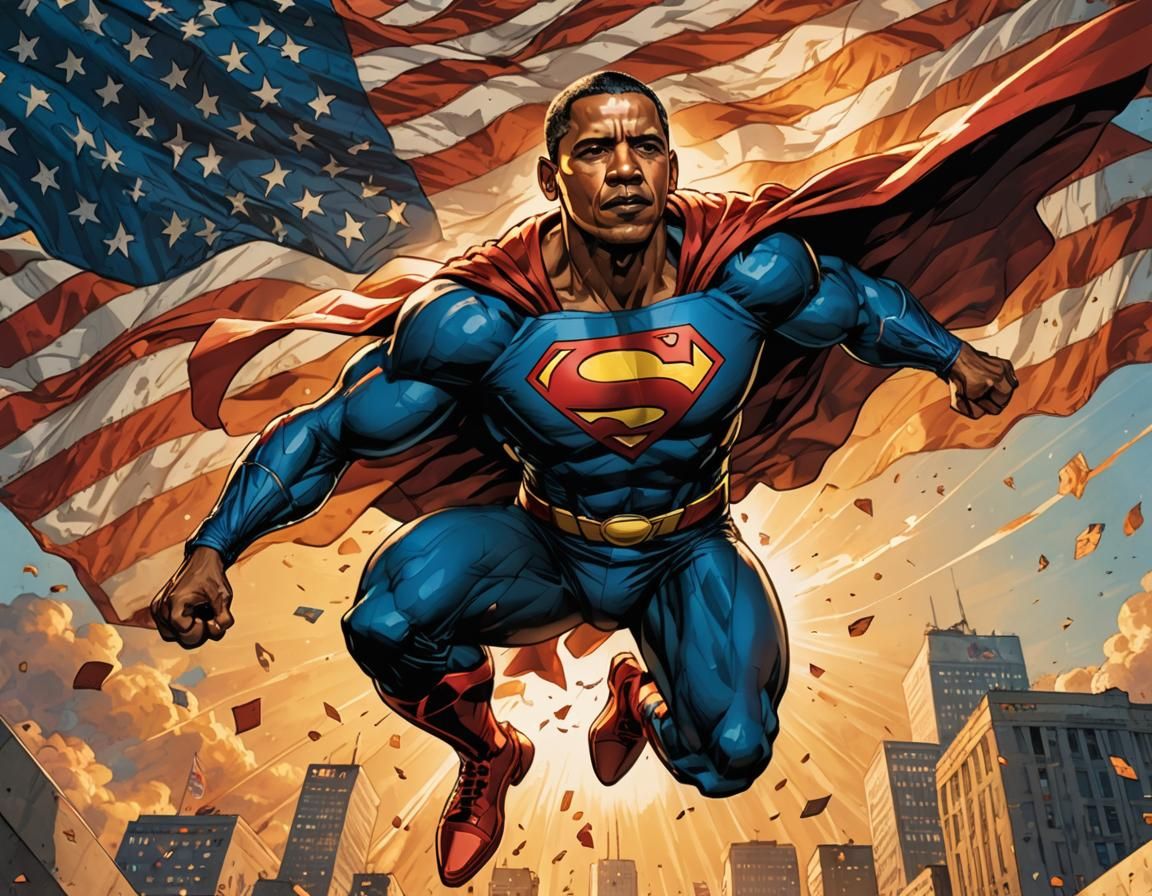 Heroic Obama Superman in Dynamic Comic Book Art