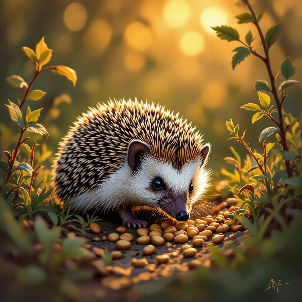 European Hedgehog Foraging at Dusk: An Impressionistic Homag...