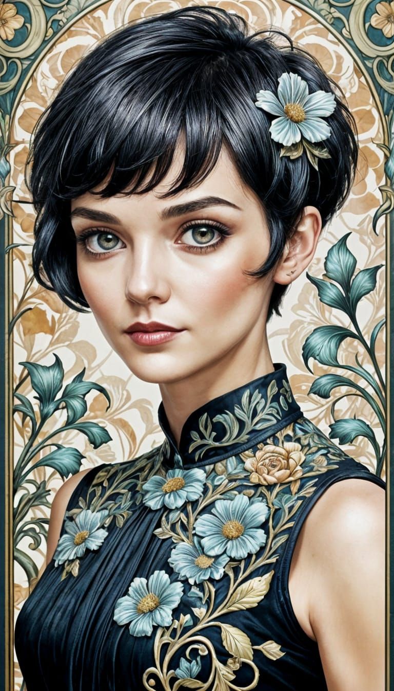 Elegant Woman in Art Nouveau Style
