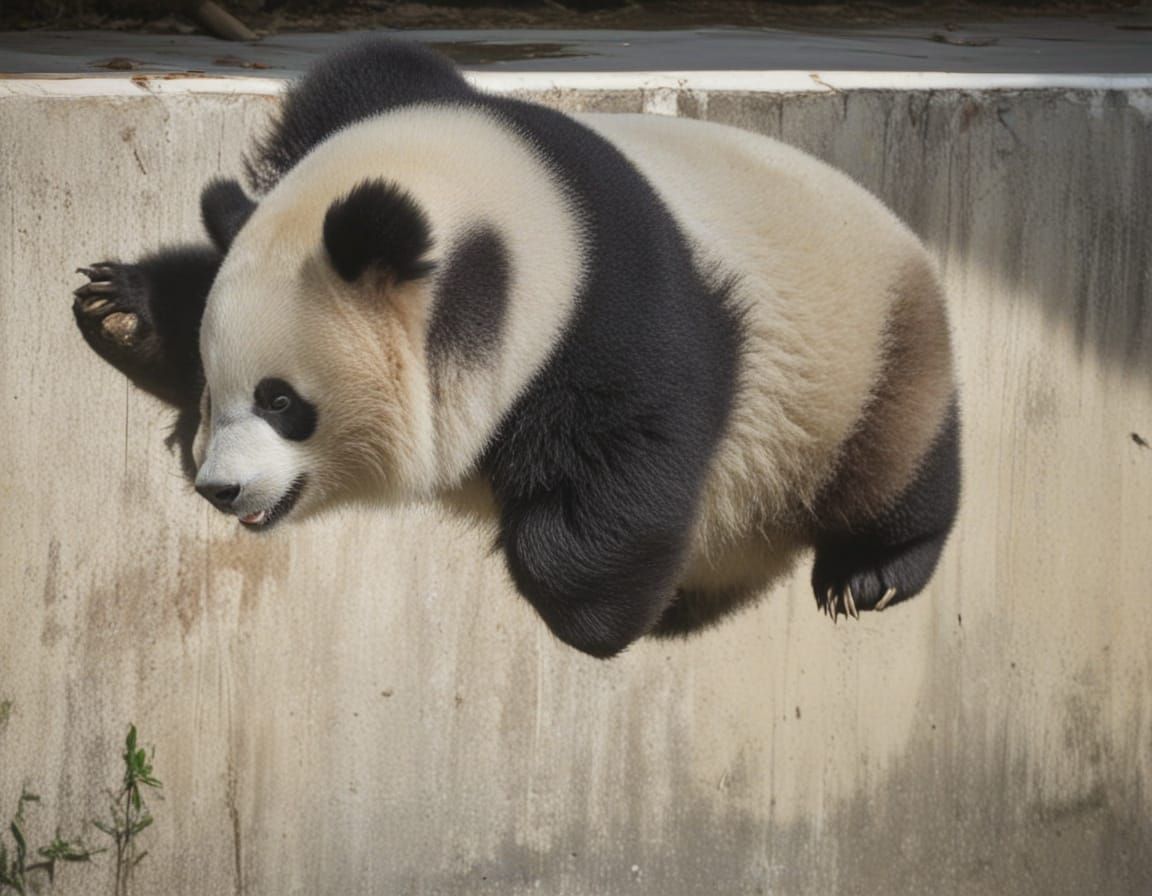 Obese Panda Bear Falling Forward