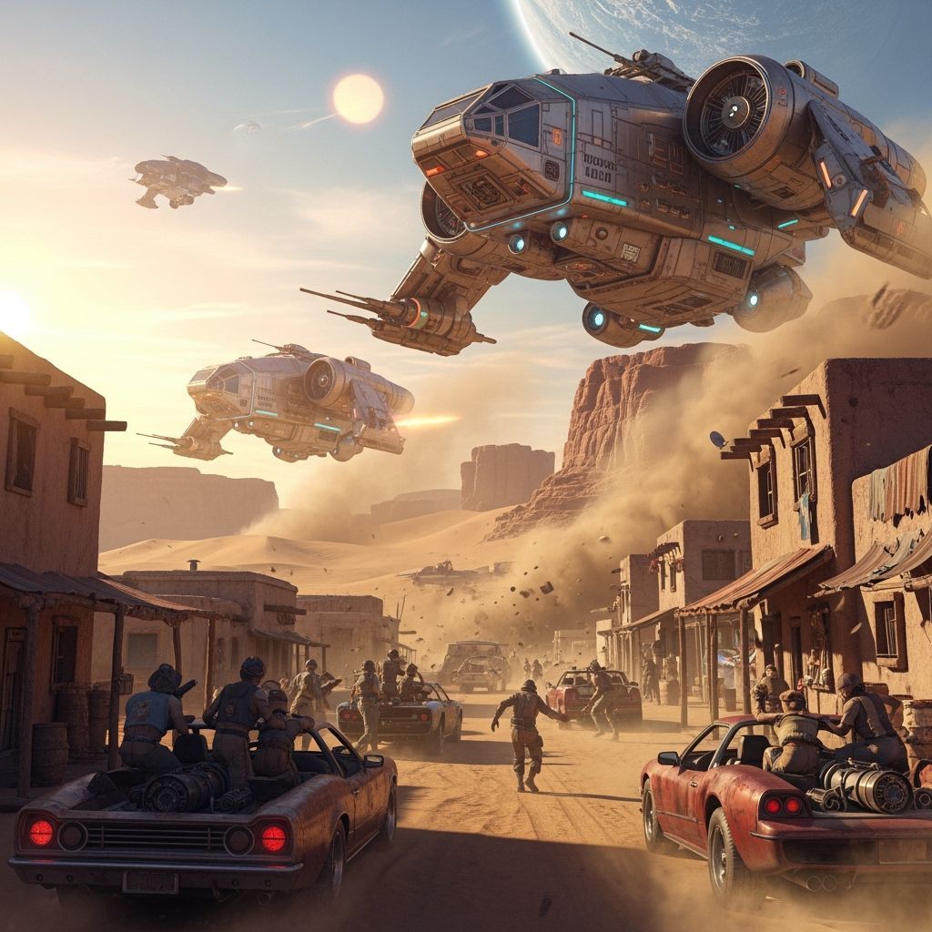 Desert Town Under Attack by Spaceships