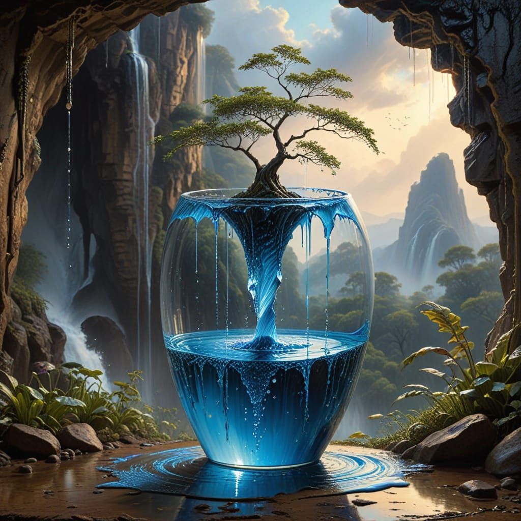 Surrealist Scene of Waterfall in Vase