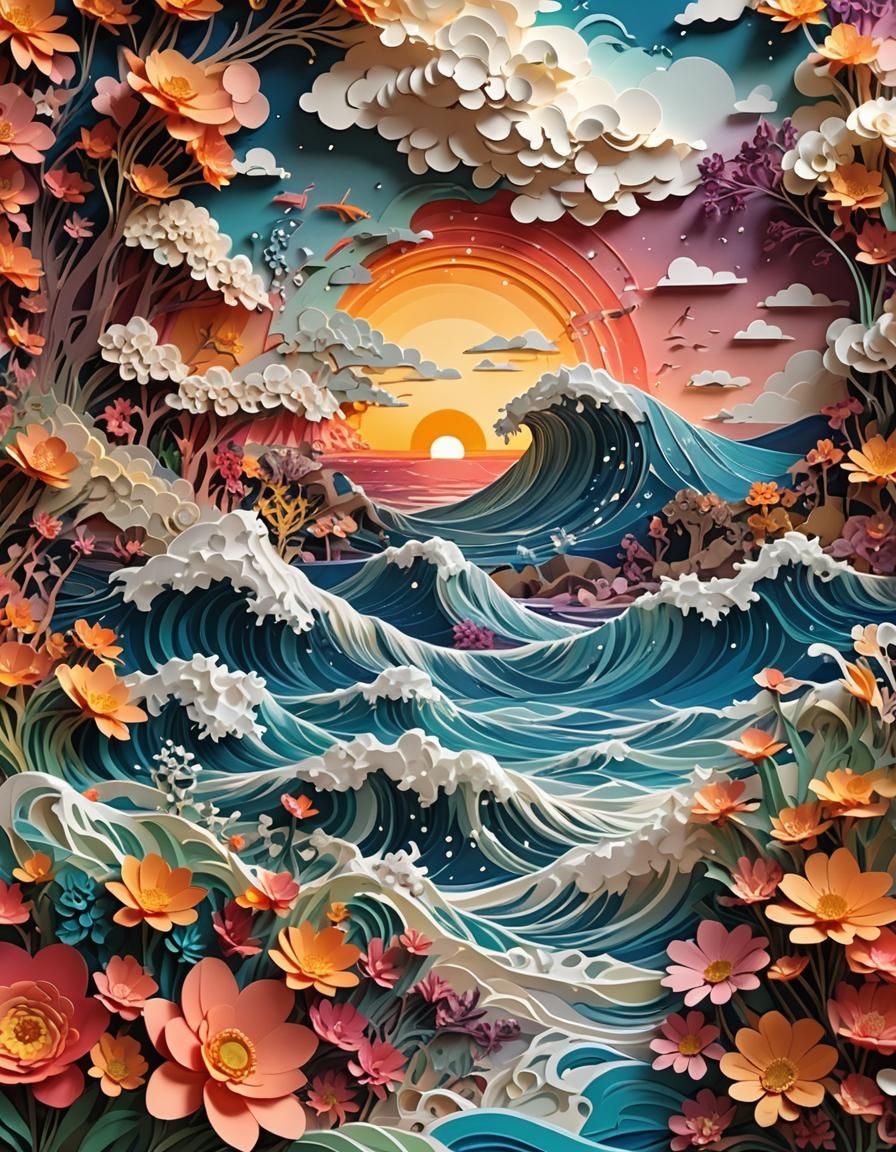 Breathtaking Floral Ocean Paper Cut-Out in 3D