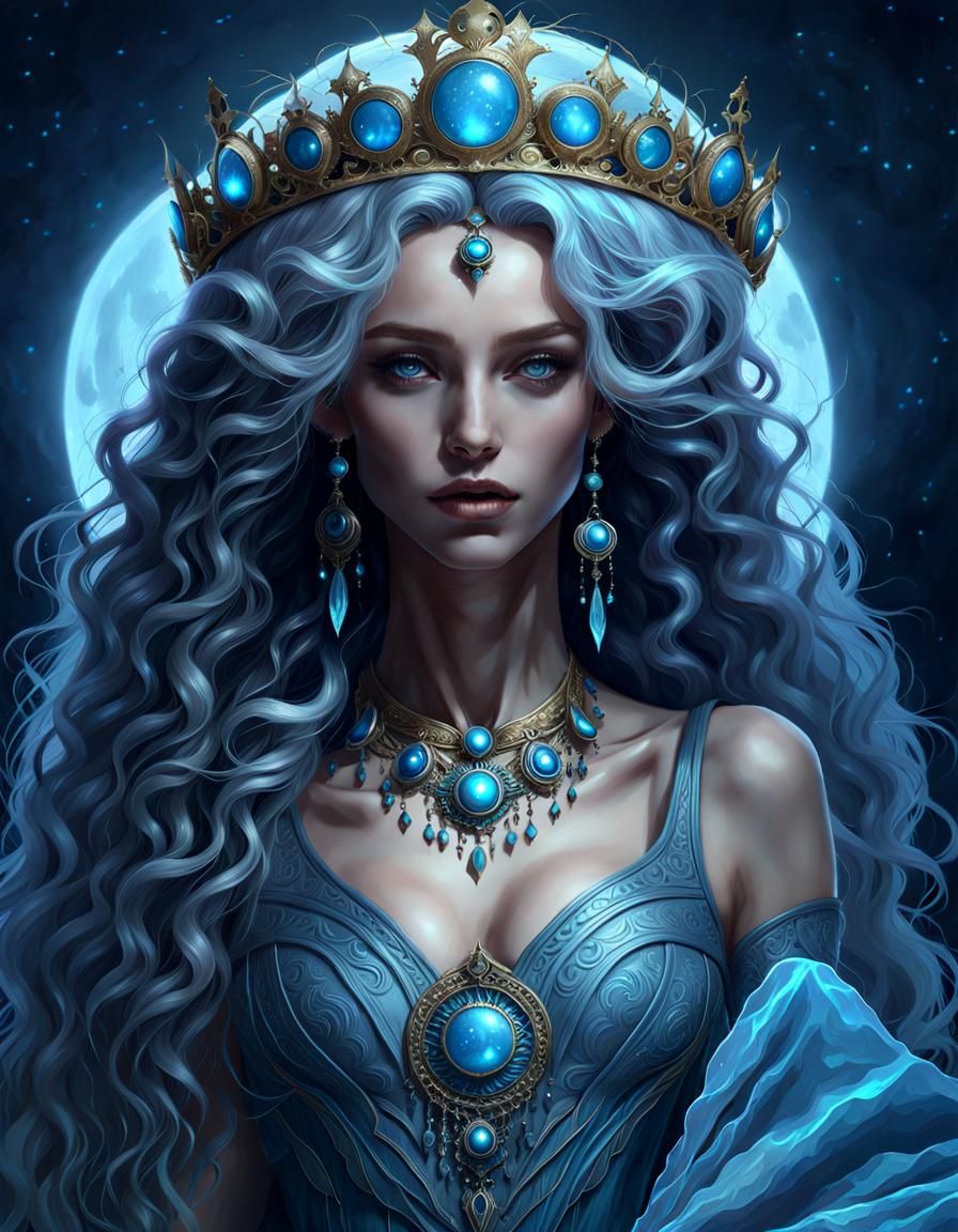 Renaissance Moon Goddess in Bioluminescent Dress