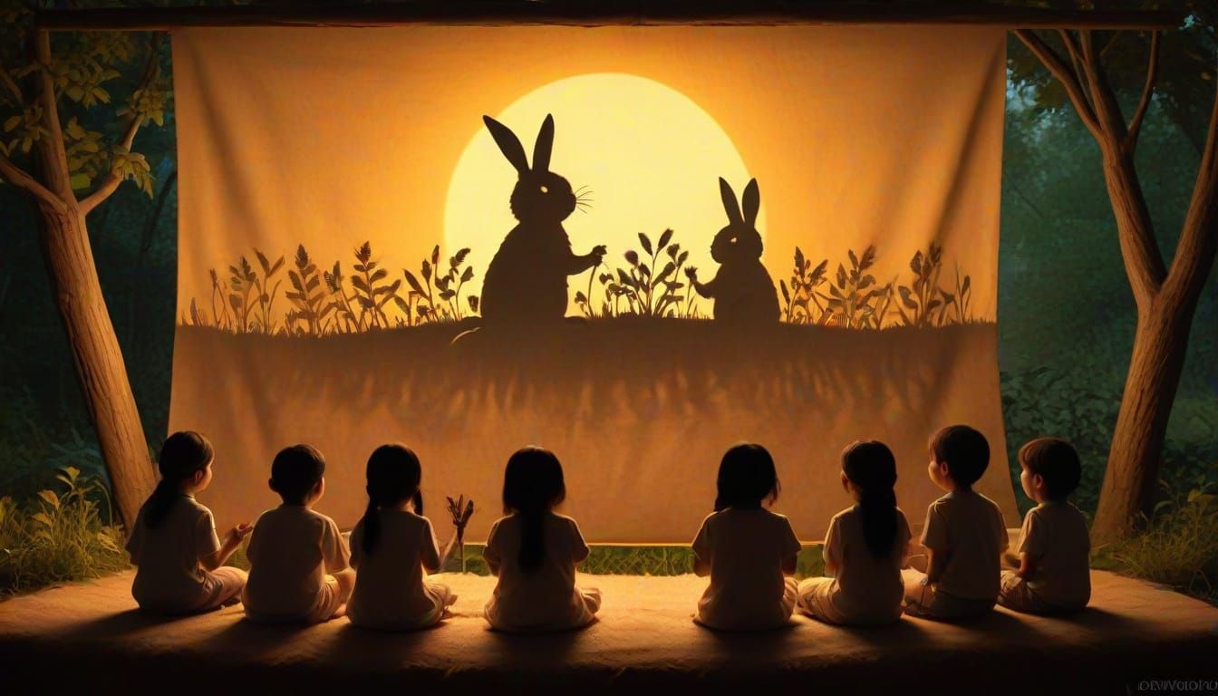 Cherokee Shadow Puppets: Bunny in Garden on Hide