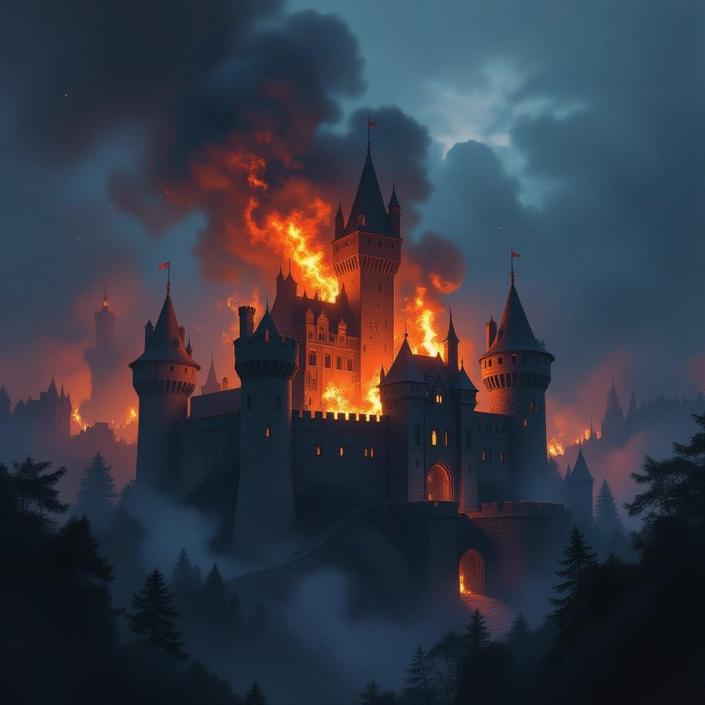 Inferno Castle in Dark Mystical Sci-Fi Style