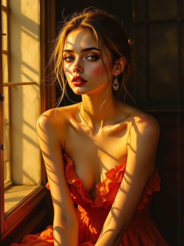 Golden Hour Portrait of Woman by Window