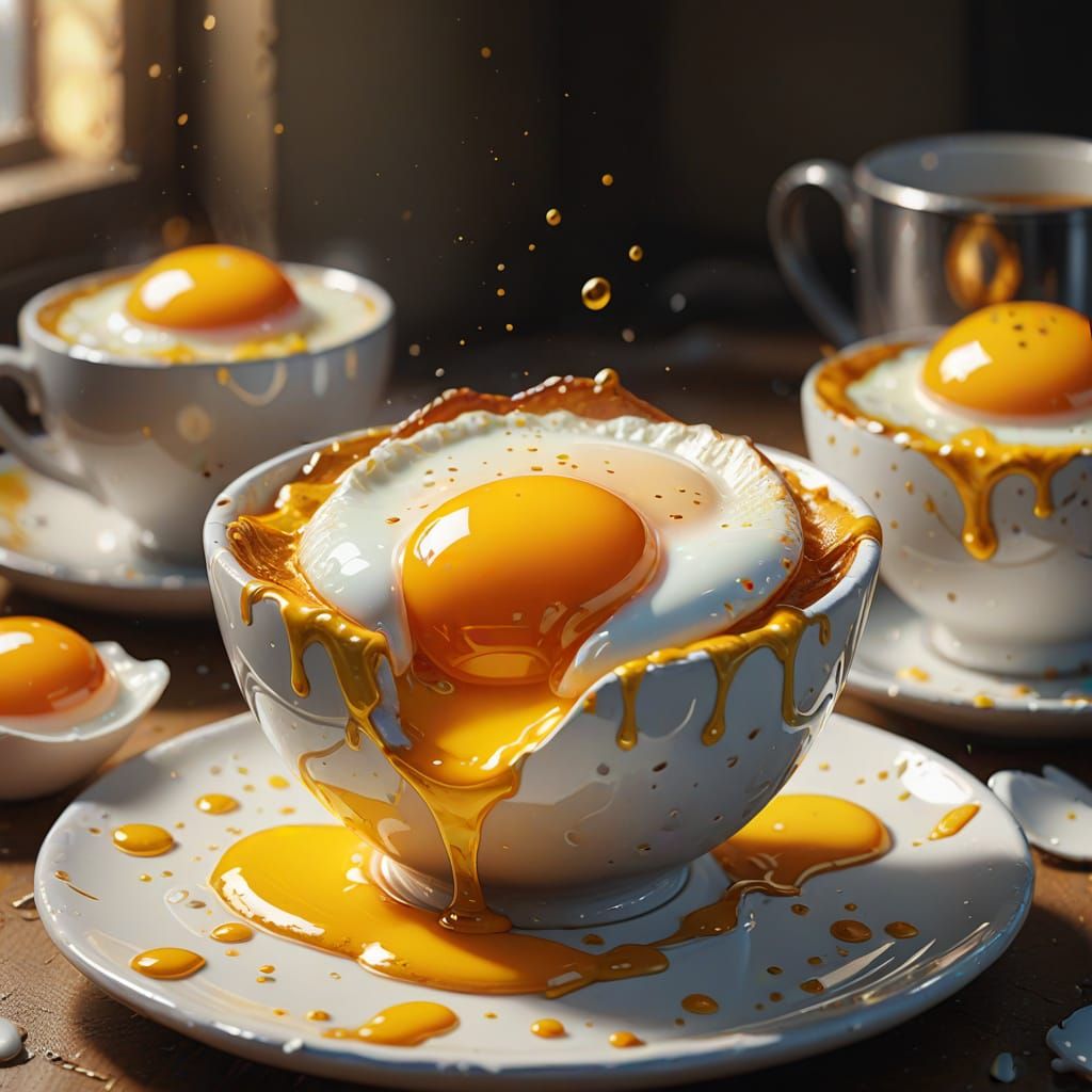 Golden Yolk: Fried Egg in Cup, Oil Painting