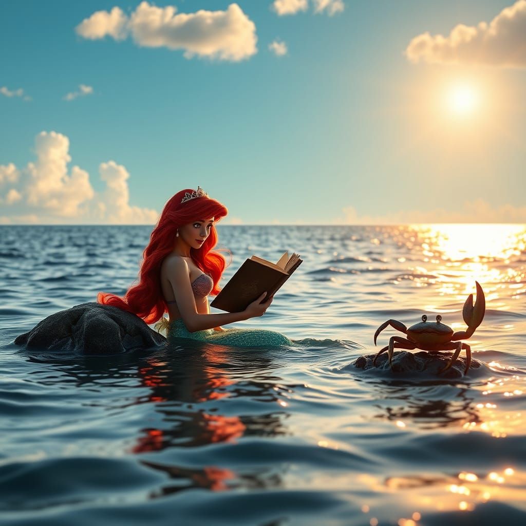 Serene Ocean Sunrise with Ariel and Sebastian in Impressioni...