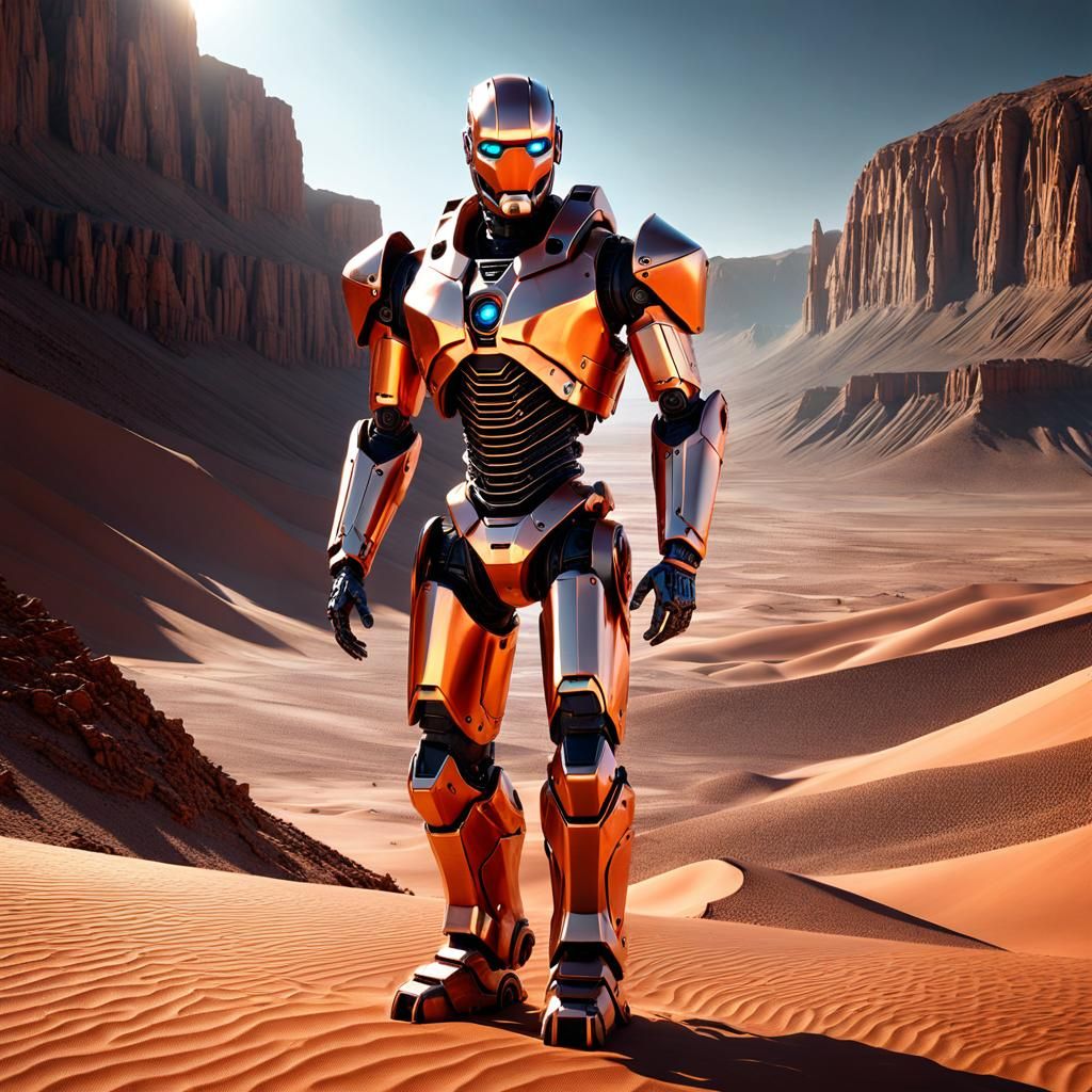 Copper Robot in Arizona Desert: Realistic Digital Art