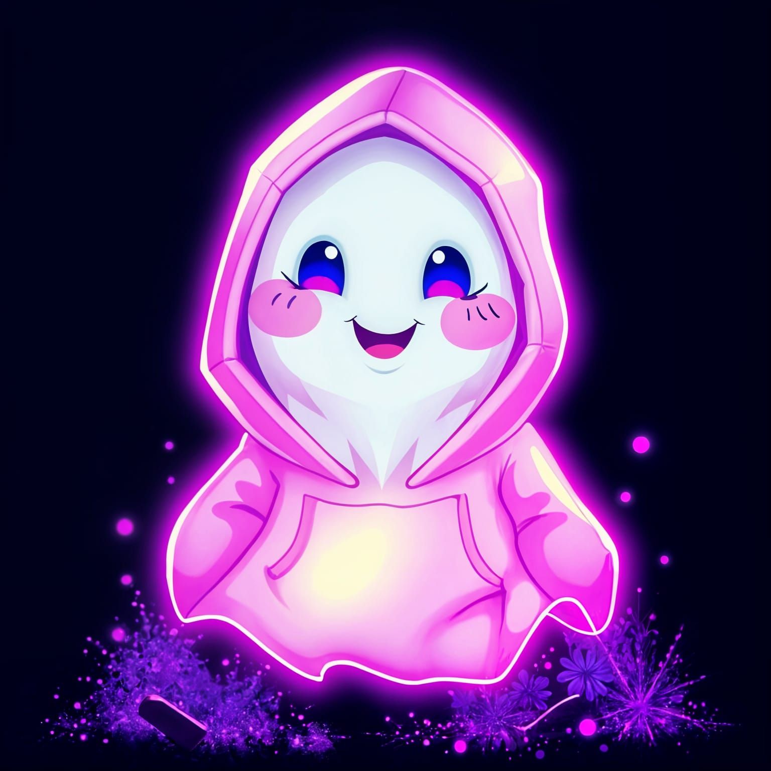 Fluorescent Ghost in Pink Hoodie Under Blacklight