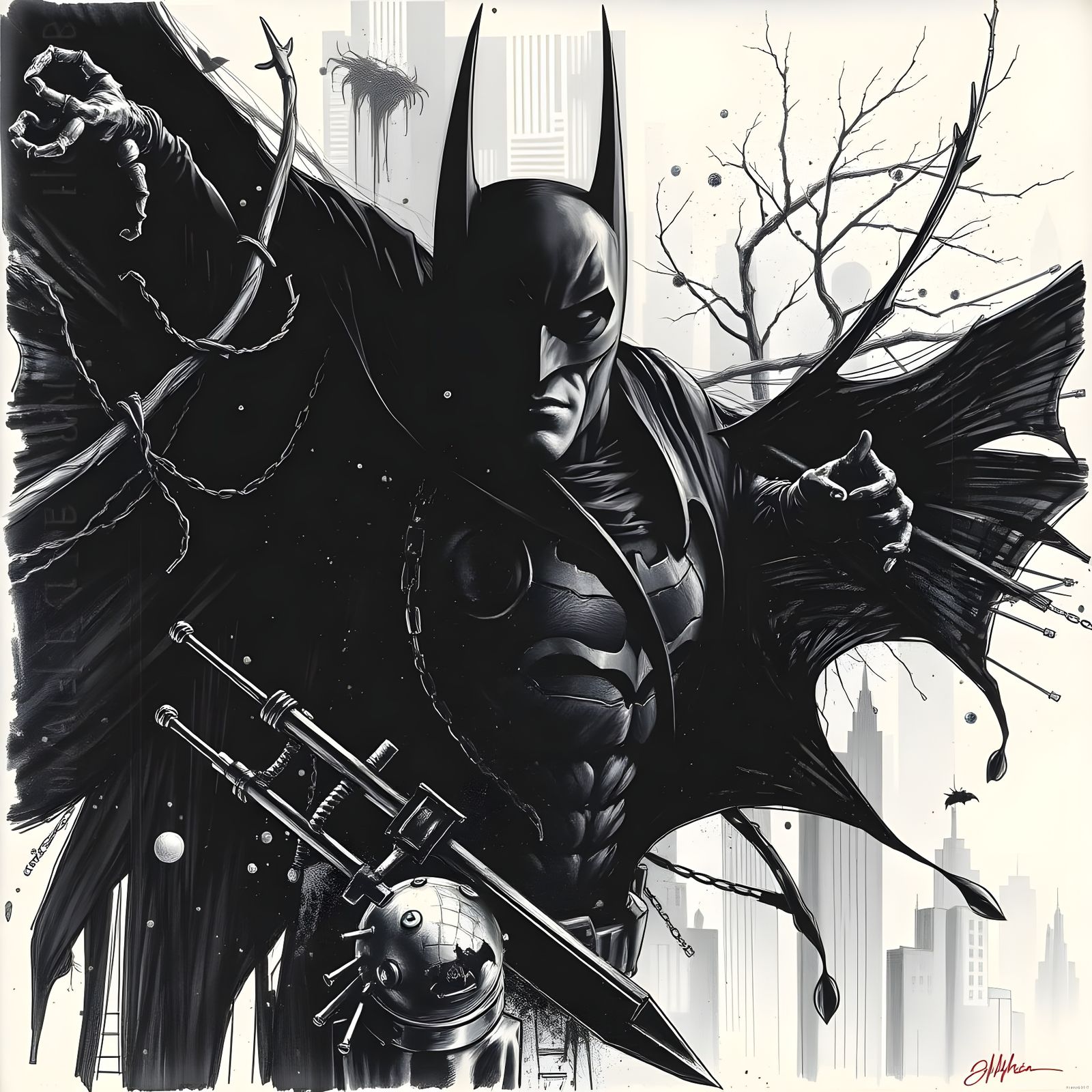Batman Illustrated in Graphic Novel Style