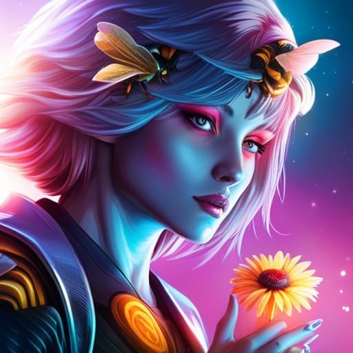 Cyberpunk Bee Pollen Collector in 8K