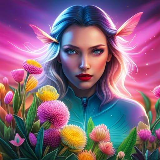 Cyberpunk Bee Pollen Gatherer in Bright Colors