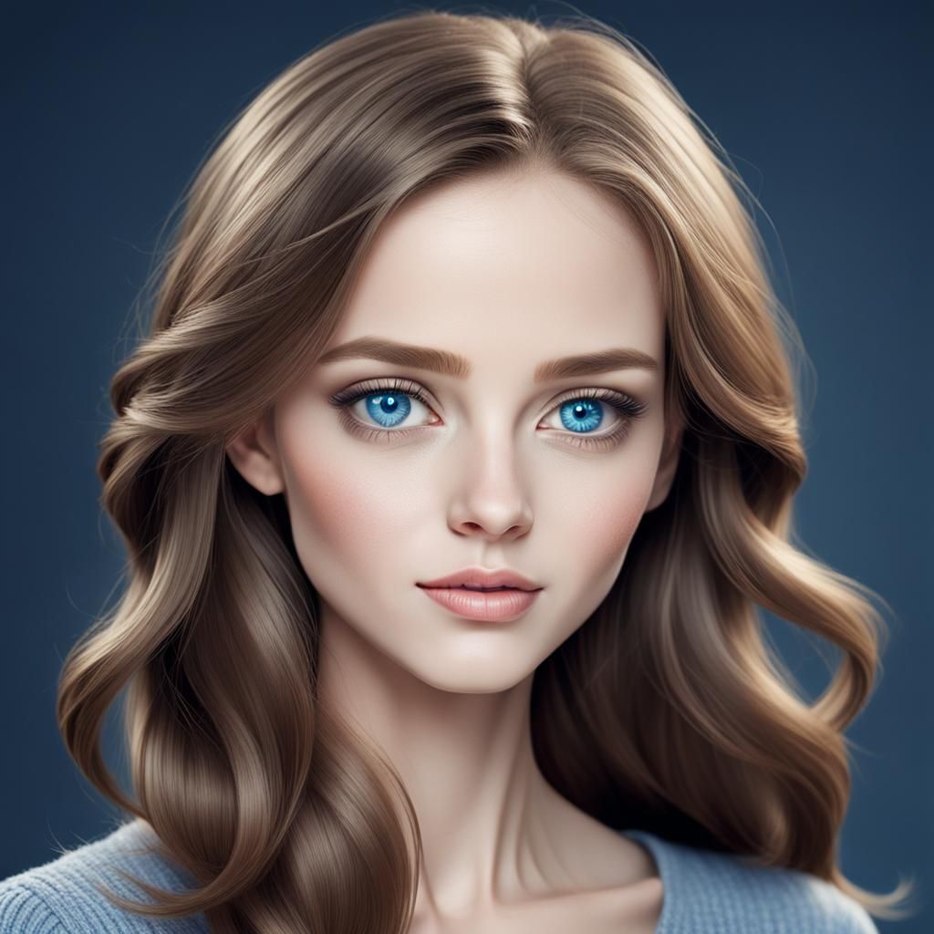 Realistic Portrait of a Charming Woman with Blue Eyes