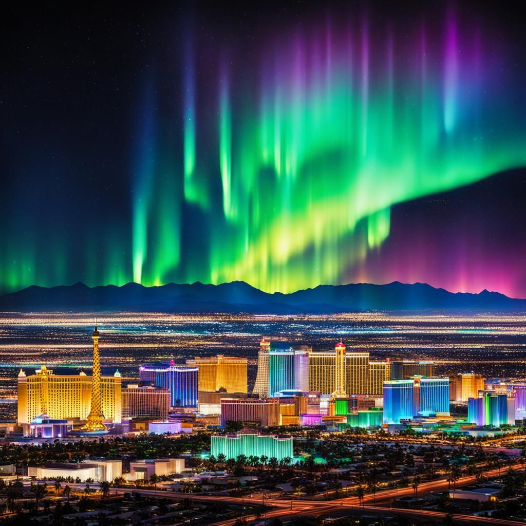 Northern Lights Over Las Vegas Cityscape
