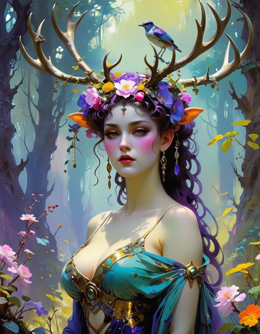 Sylvan Fauns in Twilight Grove: Biopunk Vaporwave Art