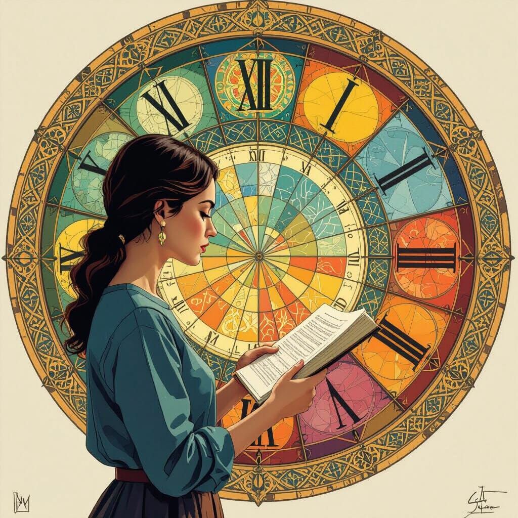 Halachic Hour Diagram in Escher-Stalenhag Style